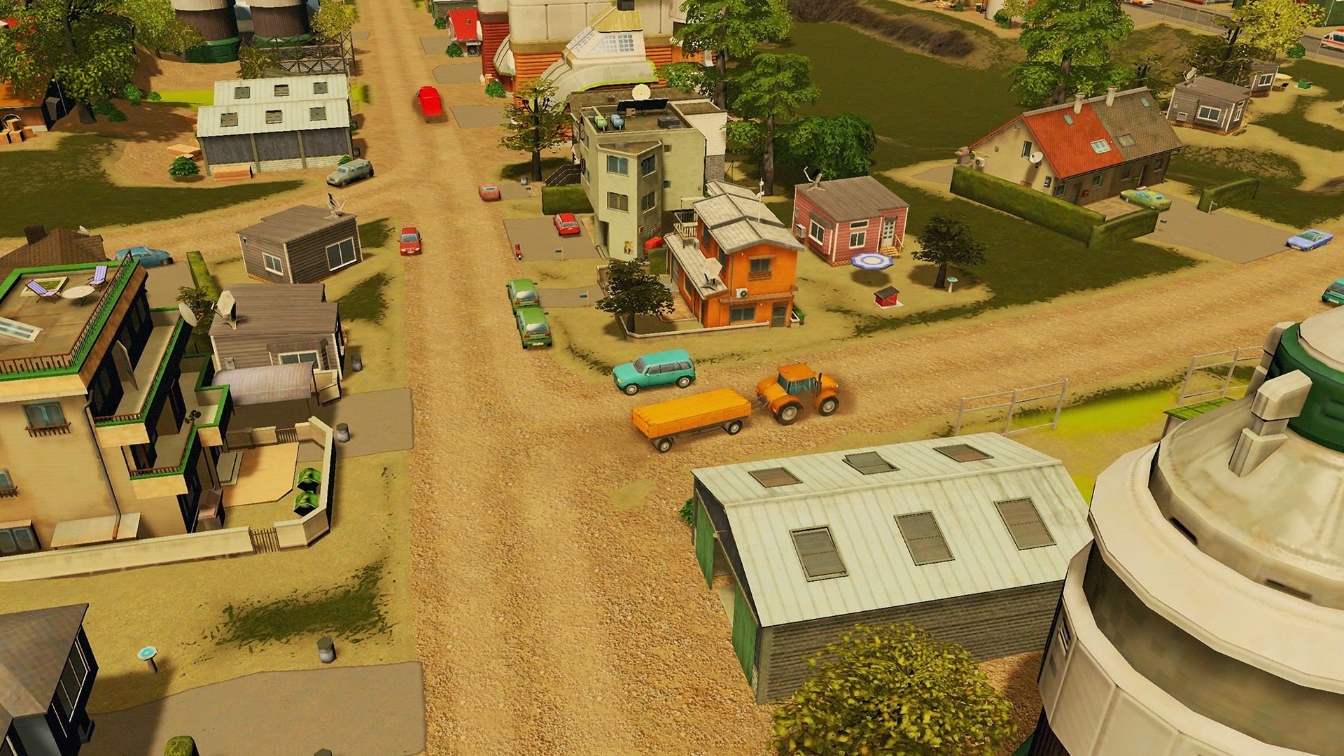A screenshot showing a more rural environment, with shacks and dirt roads.