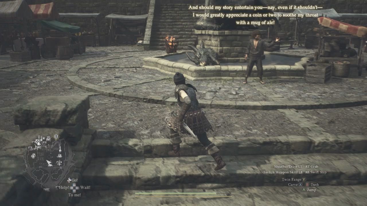 Running through the town square while a man shouts at passers-by.