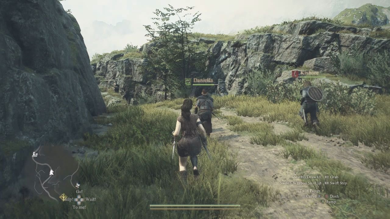 Following an overgrown road through a ravine with two pawns.