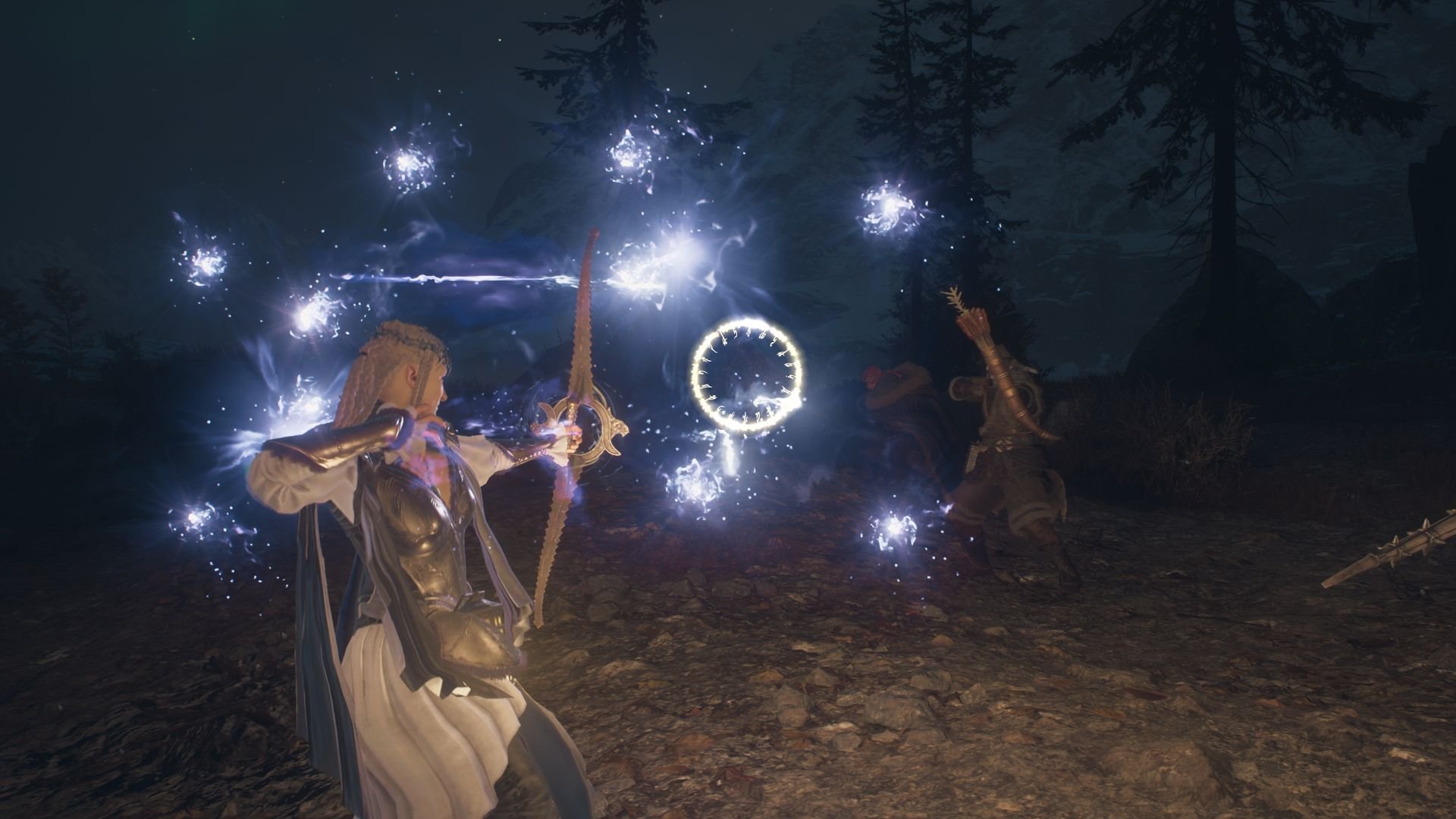 The Arisen faces bandits and fires a series of arrows from their bow.