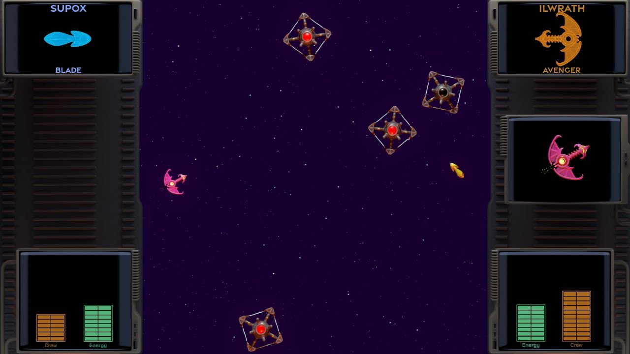 Early image of Free Stars: Children of Infinity showing a pink, anchor-like vessel in space.