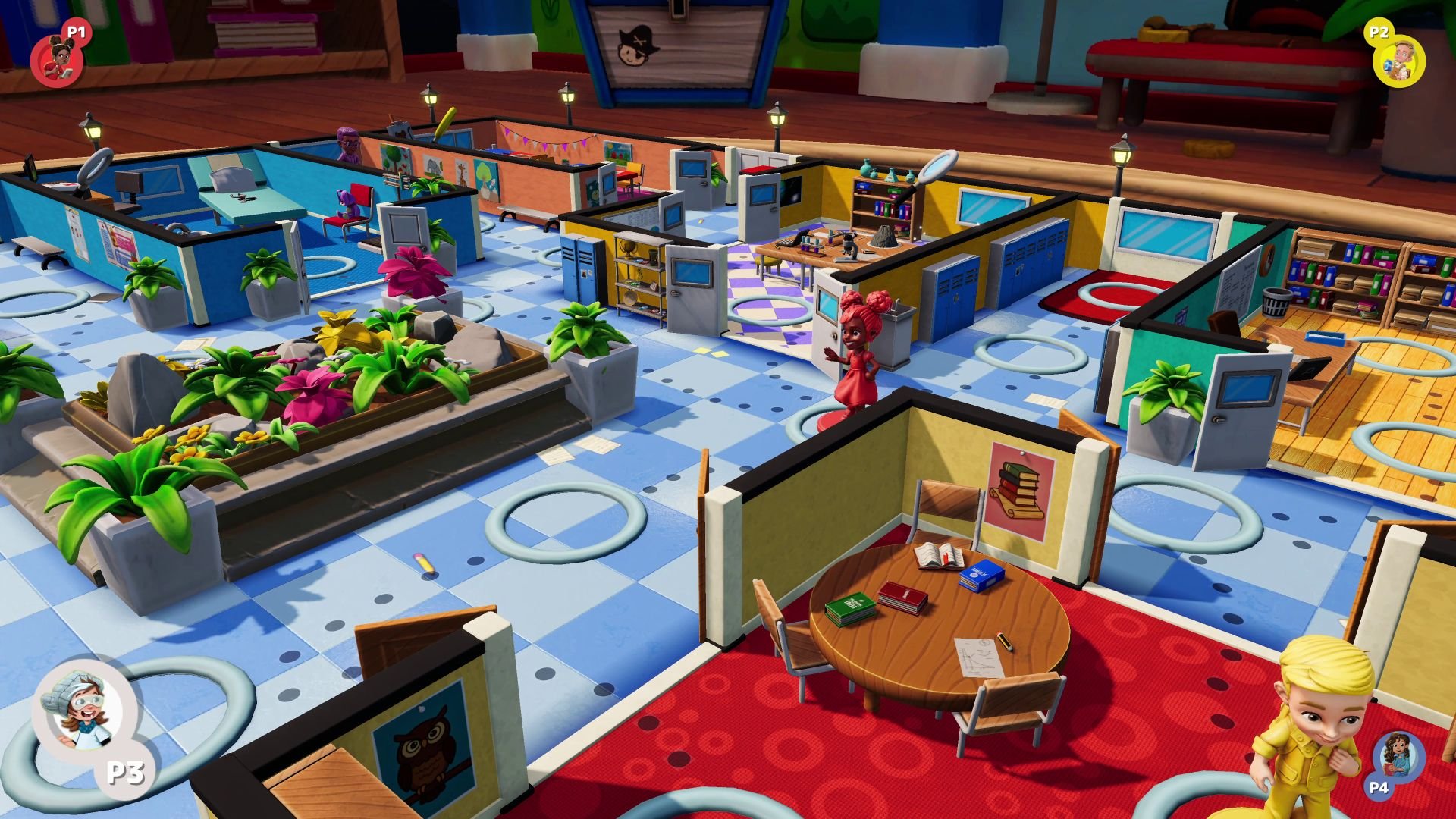 Characters navigate the halls between close rooms in Clue Junior.