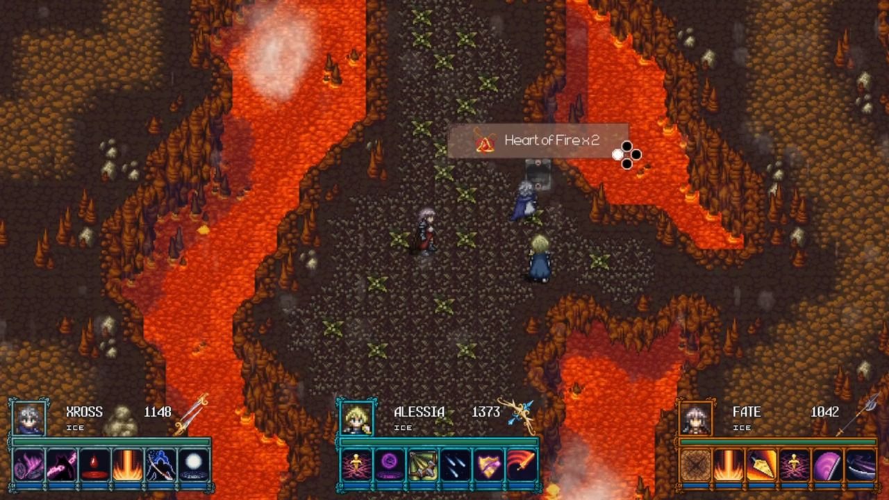 The party adventures and finds a chest in an underground area with lava flows.