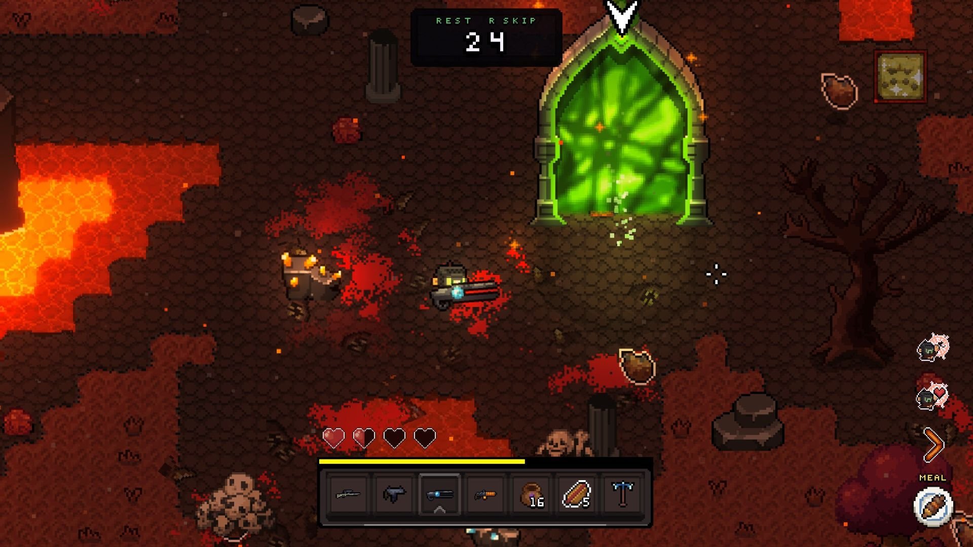 The monkey dashes toward safety in the form of a green portal.