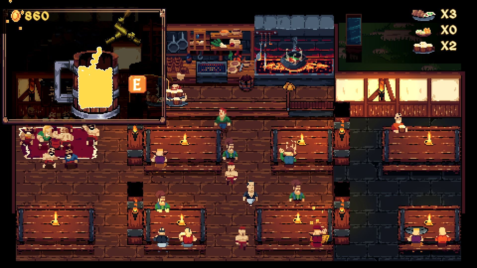 Potential diners wander through the tavern between adventures.