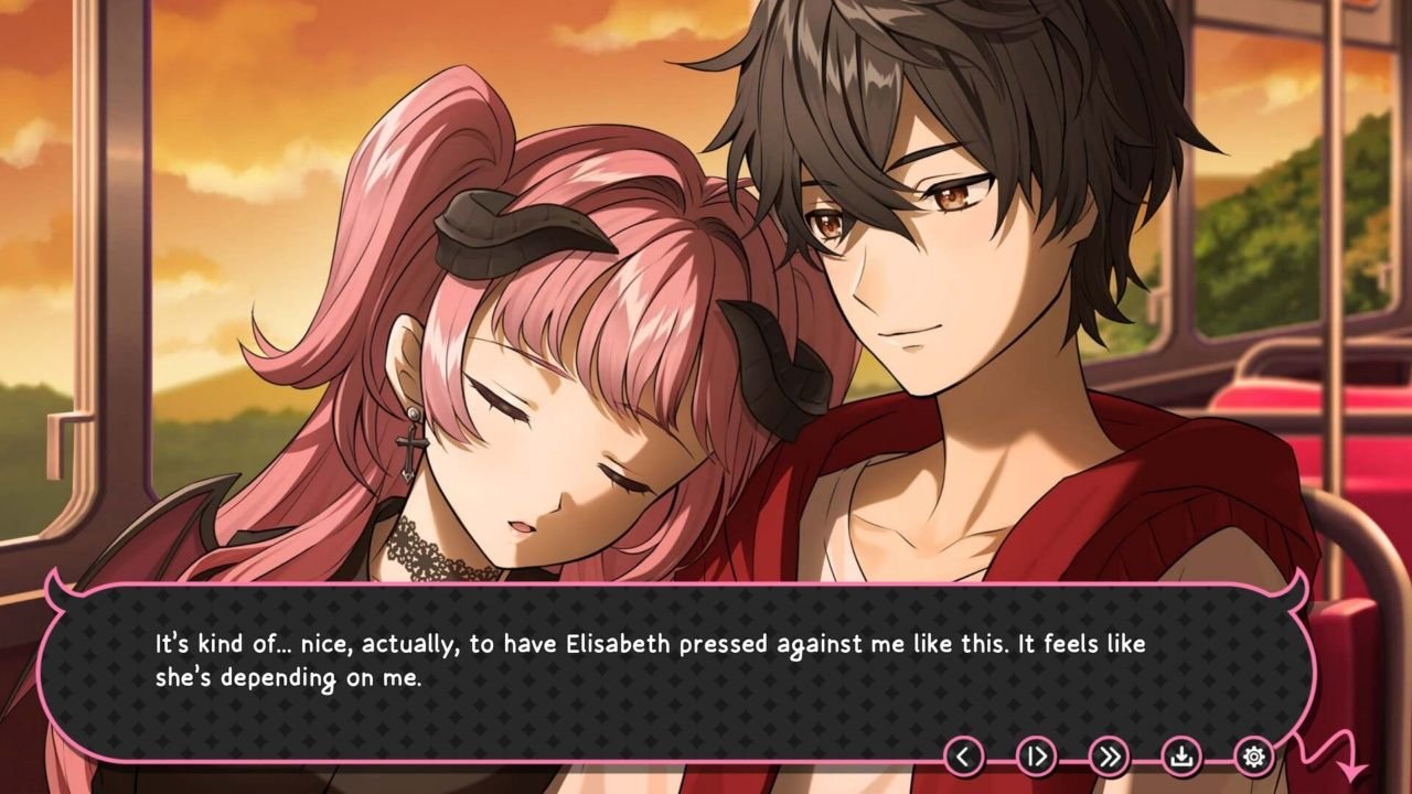 The protagonist enjoys the feeling of Elisabeth leaning against him for support.
