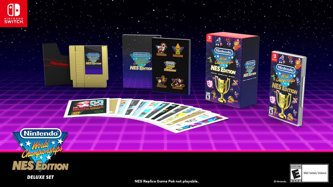An image showing the physical goodies that come with the game, including the gold cartridge replica and sleeve.
