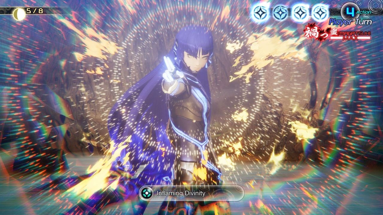 A character with long blue hair holds a hand outstretched toward the viewer while using a magical spell.