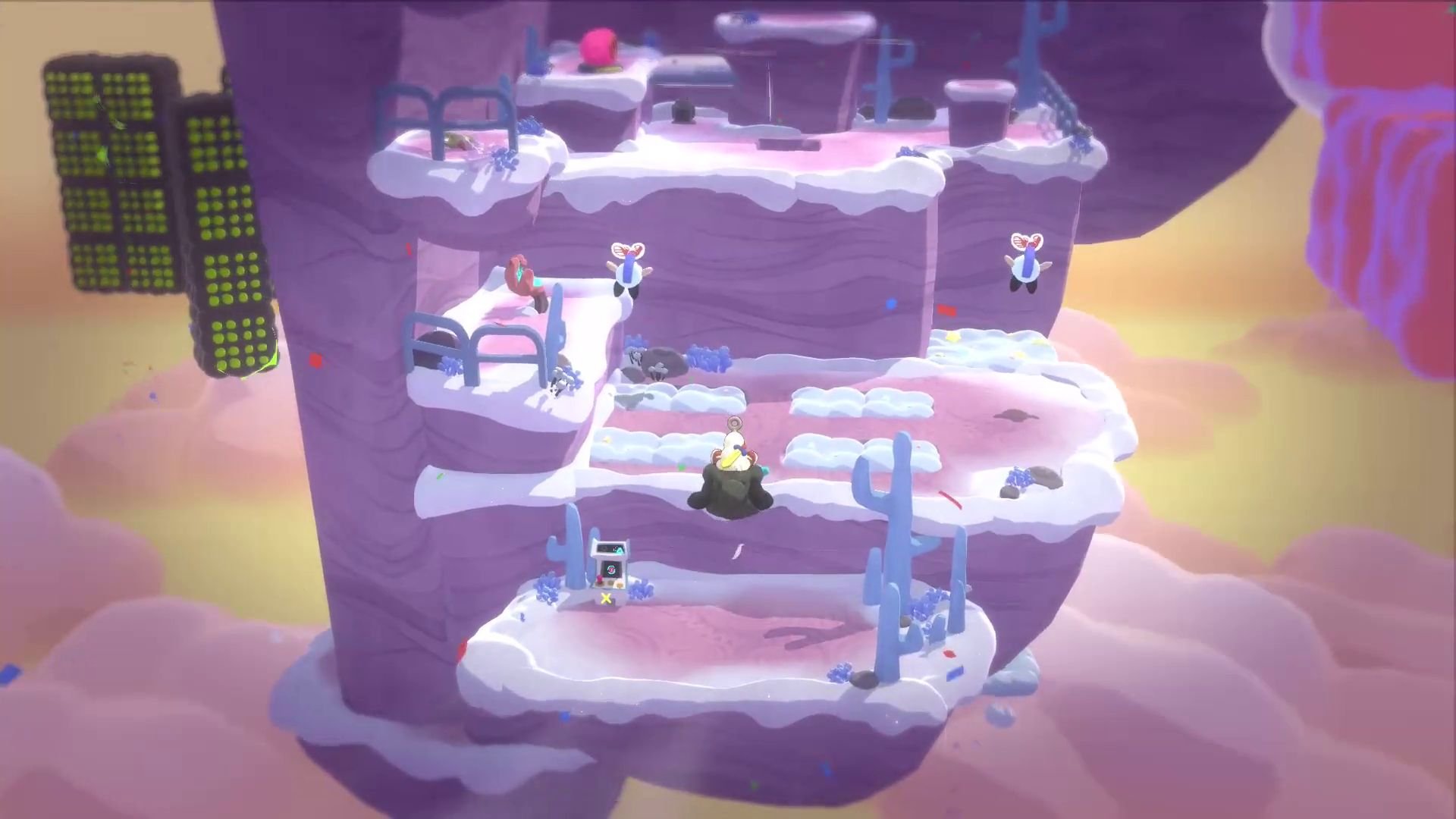 Waltz stands on a stump positioned near the top of a ledge, looking toward a cliff he needs to scale.
