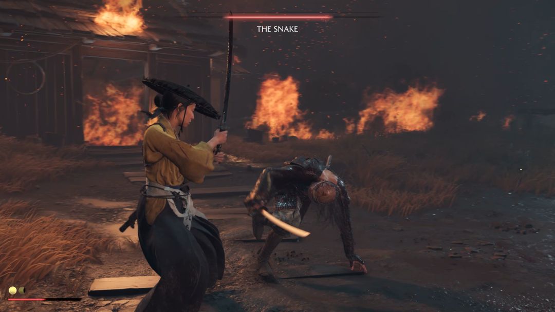 The Snake duels Atsu and is caught off balance after she blocks several of his strikes in quick succession.