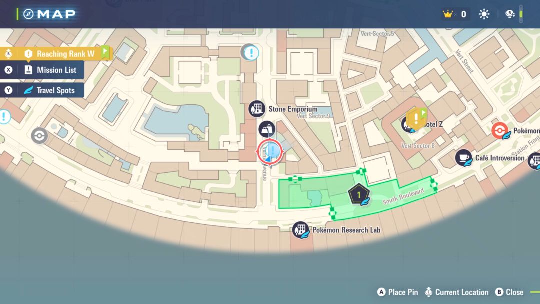 A view of the Lumios City map showing the location where players can meet Odette circled in red.