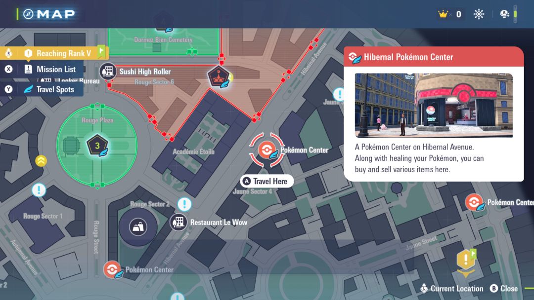 The Battle Zone has materialized, and the map shows its location a short distance north of the Hibernal Pokemon Center.