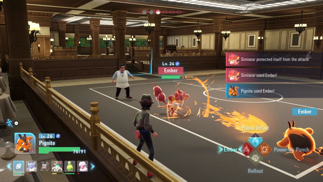 As the Pokemon Trainer battles Rintaro, Simisear launches a fireball toward Pignite.