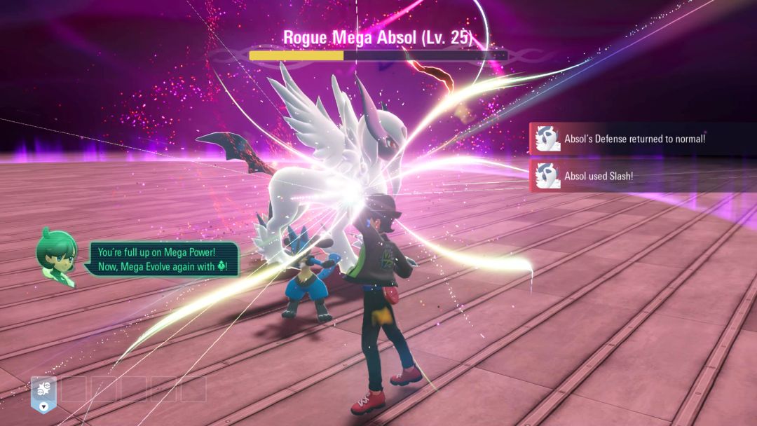 Emma instructs the Pokemon Trainer to use a Mega Evolution move again, now that the meter is full once more.