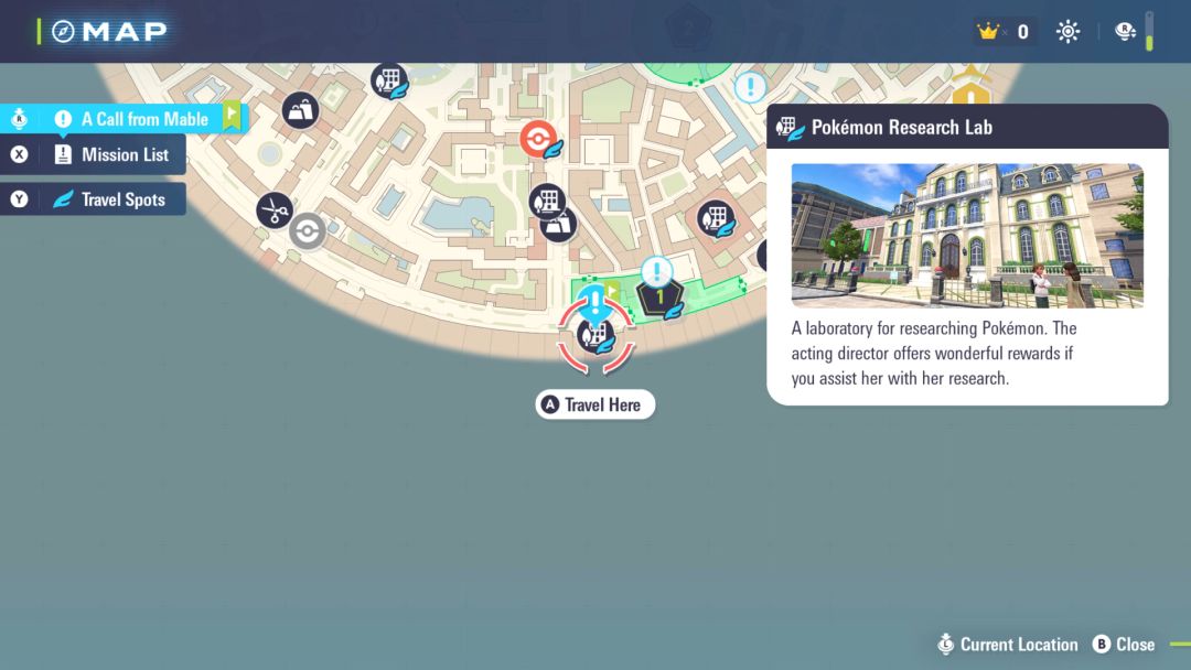 A closeup of the map, showing the Pokemon Research Lab along the southern border.