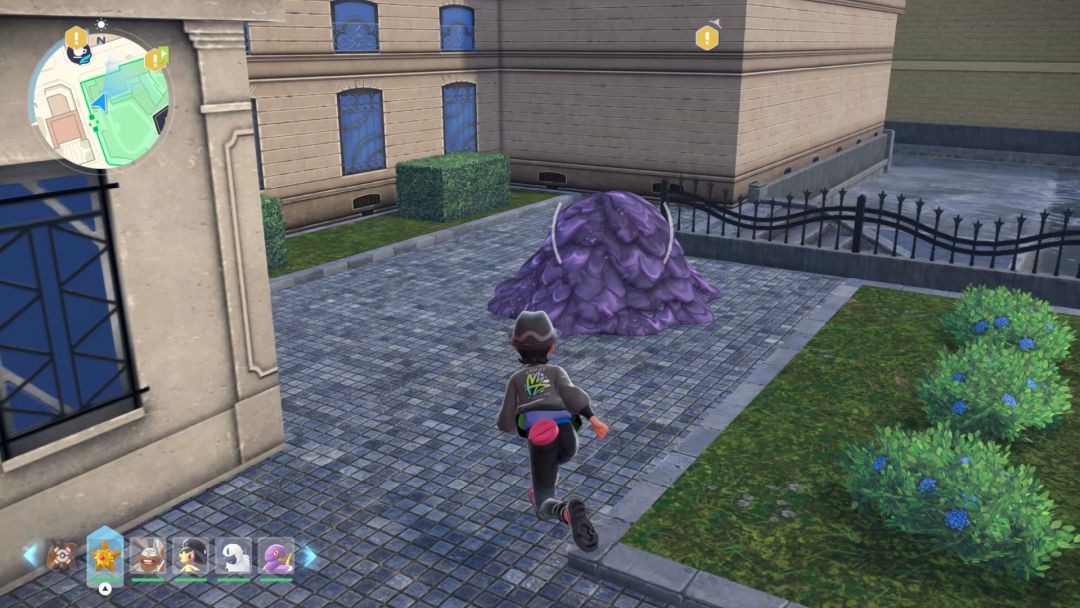 The Pokemon Trainer trots toward a pile of purple slime at the top of some stairs that descend into the canal.