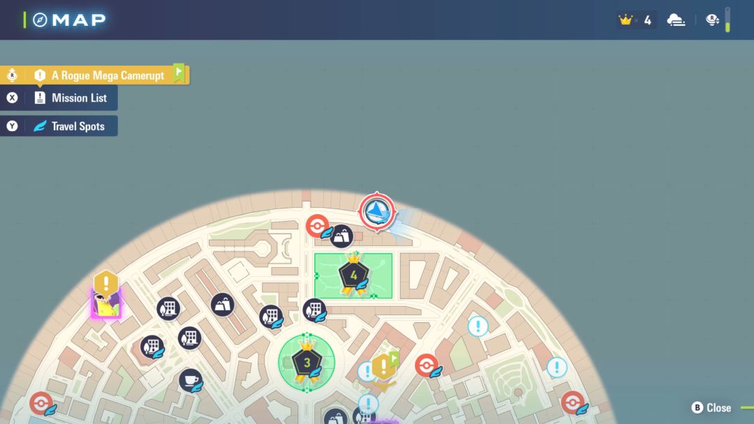 A closeup of the map showing the location of the mission in the Lumios Museum, near the north part of town.