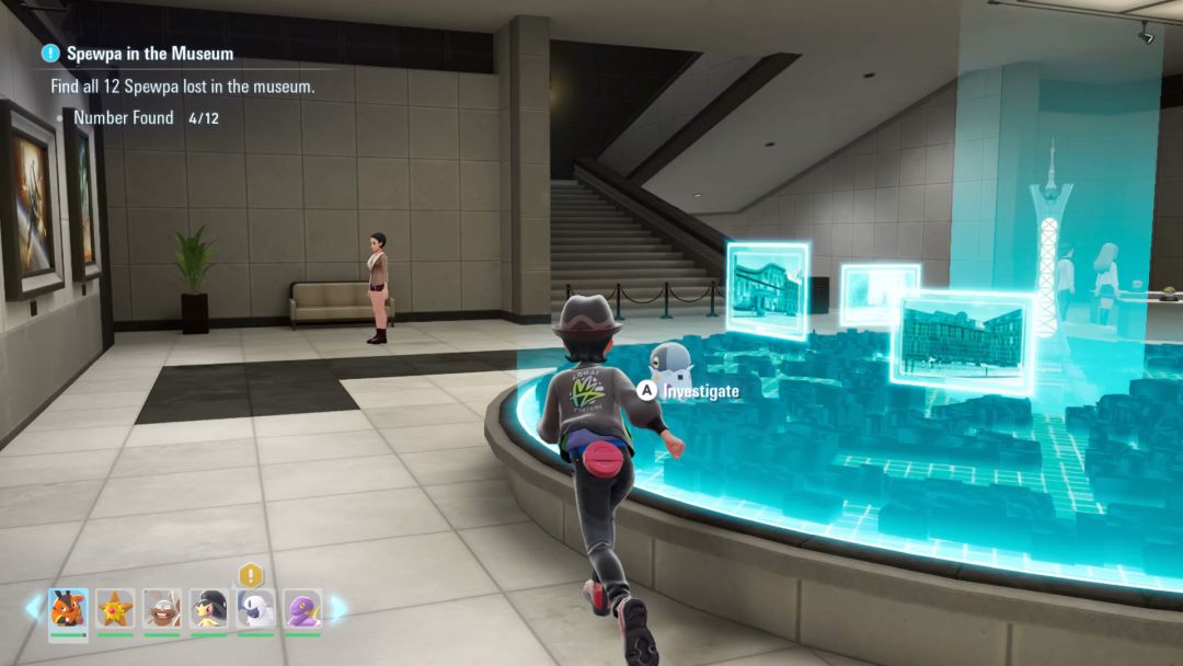 (05) A Spewpa sits on the model of Lumios City, among the buildings.