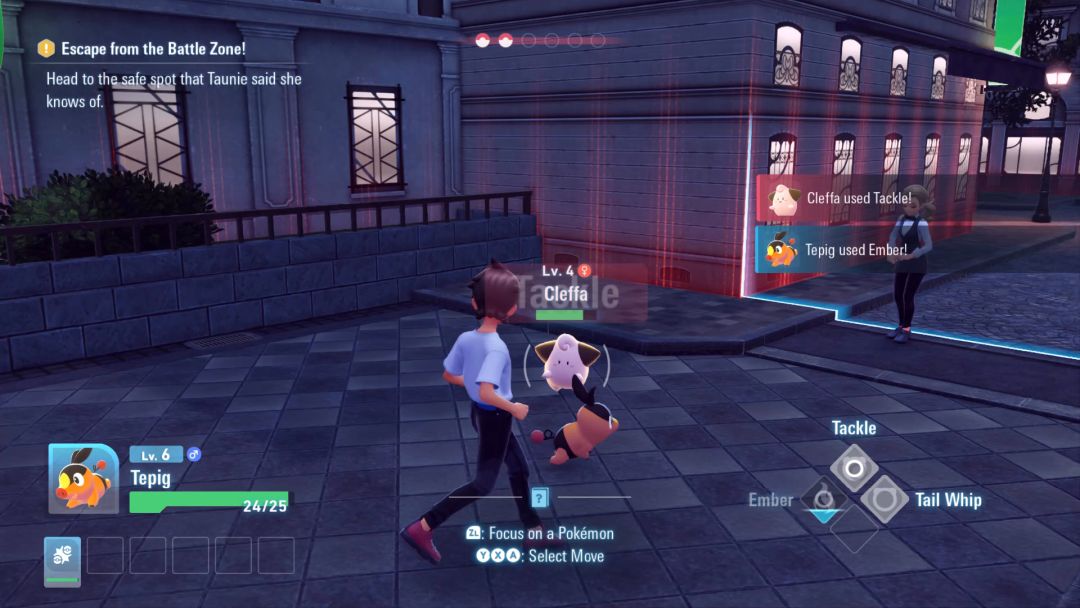 Brigitte the Waitress and Cleffa face off against you and Tepig in a night time confrontation in the battle zone.