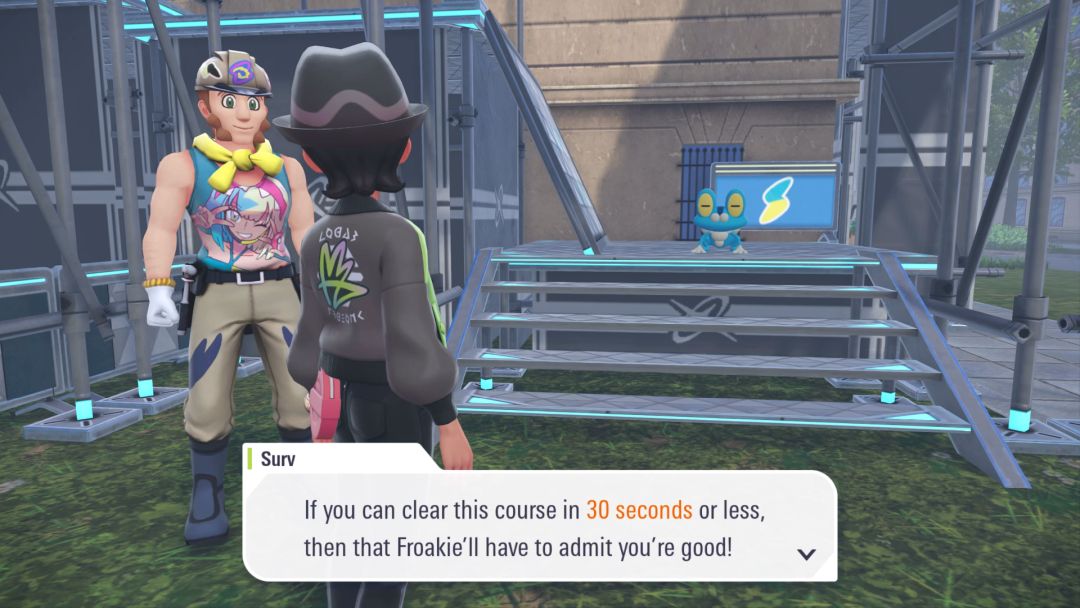 Surv outlines the challenge: to get to the top of the scaffolding course in fewer than 30 seconds.