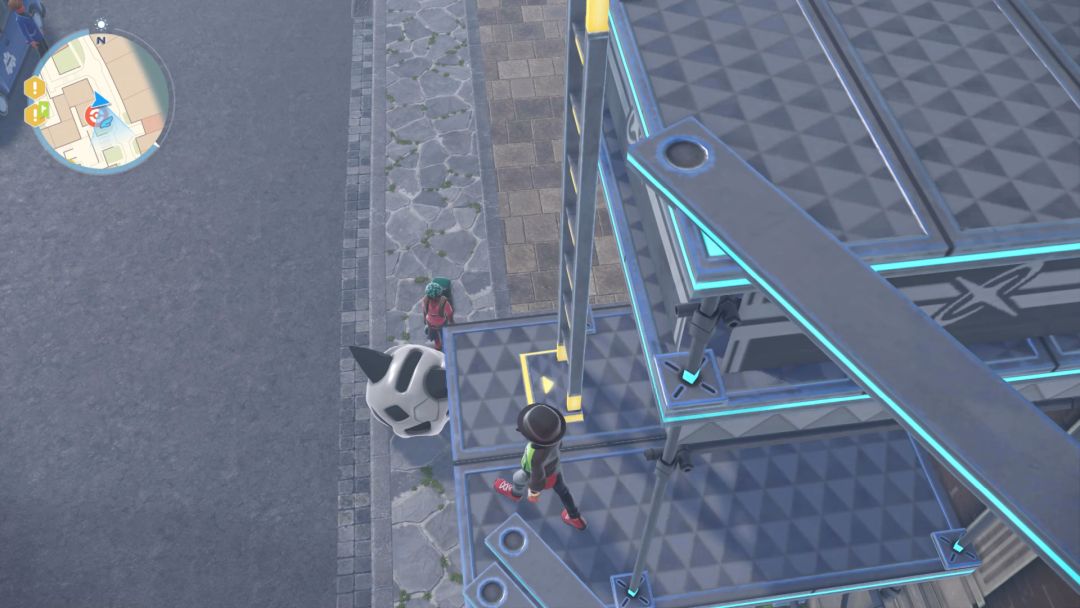 After crossing over the twin boards, the Pokemon Trainer rushes toward the base of a ladder leading to a higher ledge.