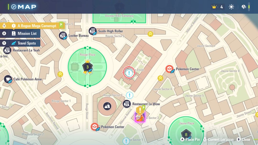 A view of a map shows the location of Side Mission 24 at the center of the red circle icon, east of Wild Zone 3.