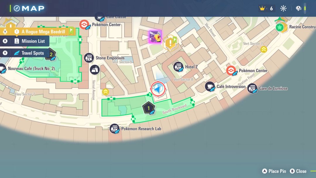 A map showing the location where a lady named Pie waits with Side Mission 41, just north of Wild Zone 1.