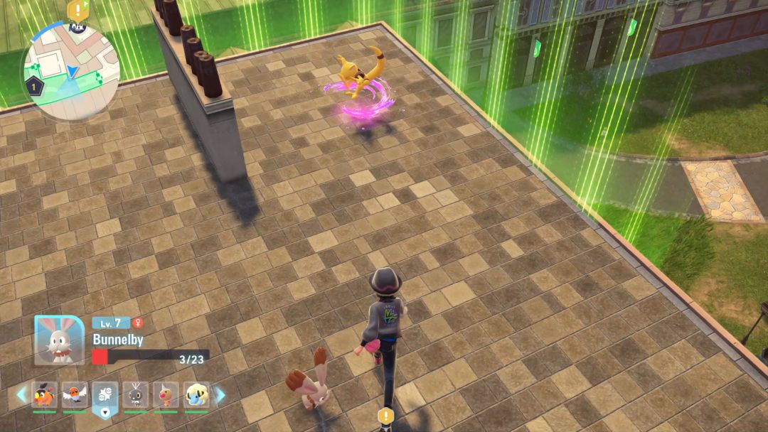 Finding a Pokemon behind a barrier on top of a roof near the wild zone, before returning to Hotel ZA.