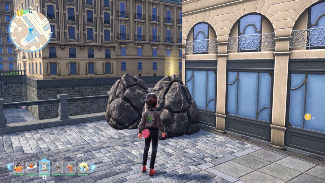 The Pokemon Trainer looks toward a few boulders they can destroy near wild zone 2, in order to access the Headbutt TM.
