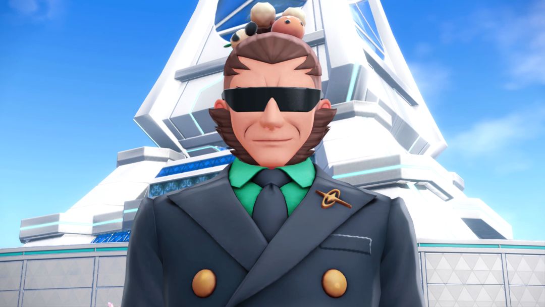 Closeup of Vinnie, a big shot from Quasartico Inc. He has sideburns and sunglasses, and wears a green shirt and gray tux with a tie.
