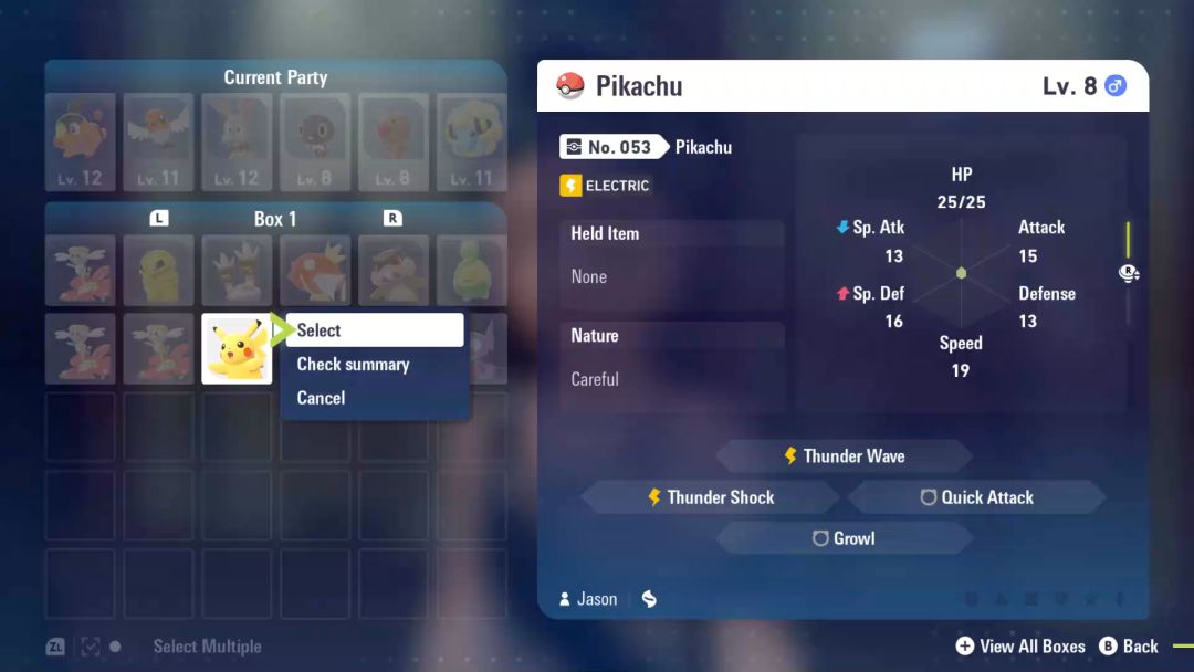 A menu shows Pikachu being traded to another trainer.