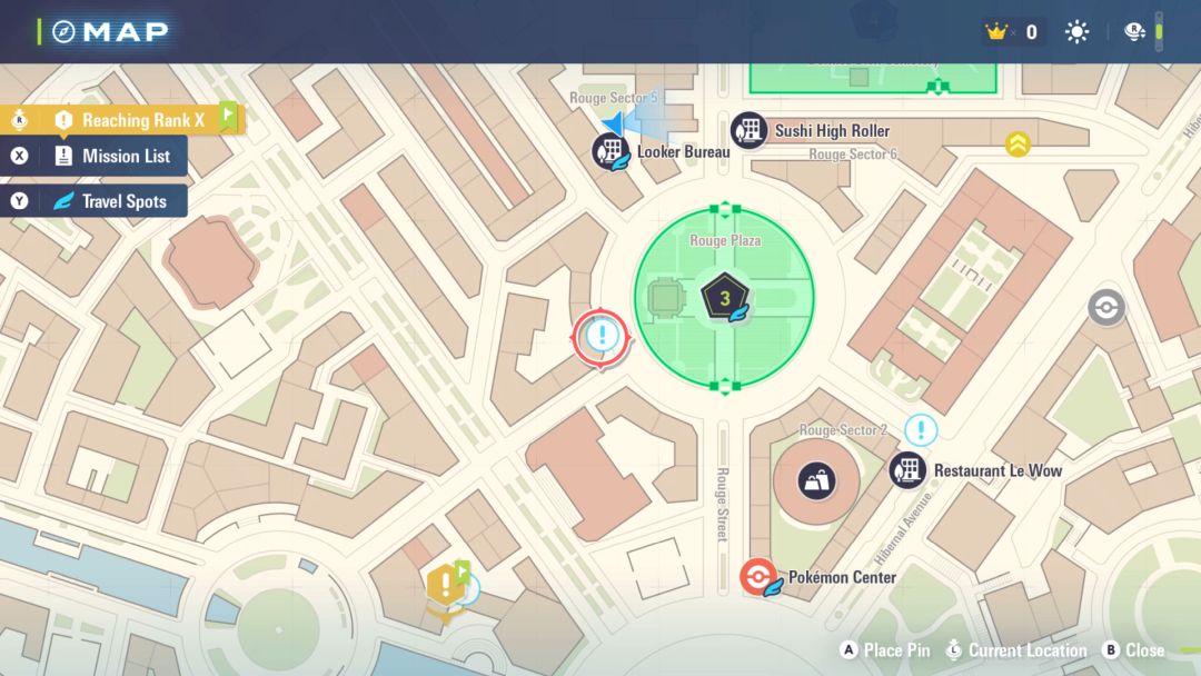 A closeup of the map as Mission 06 begins, with a red circle around the location of the fourth side mission.