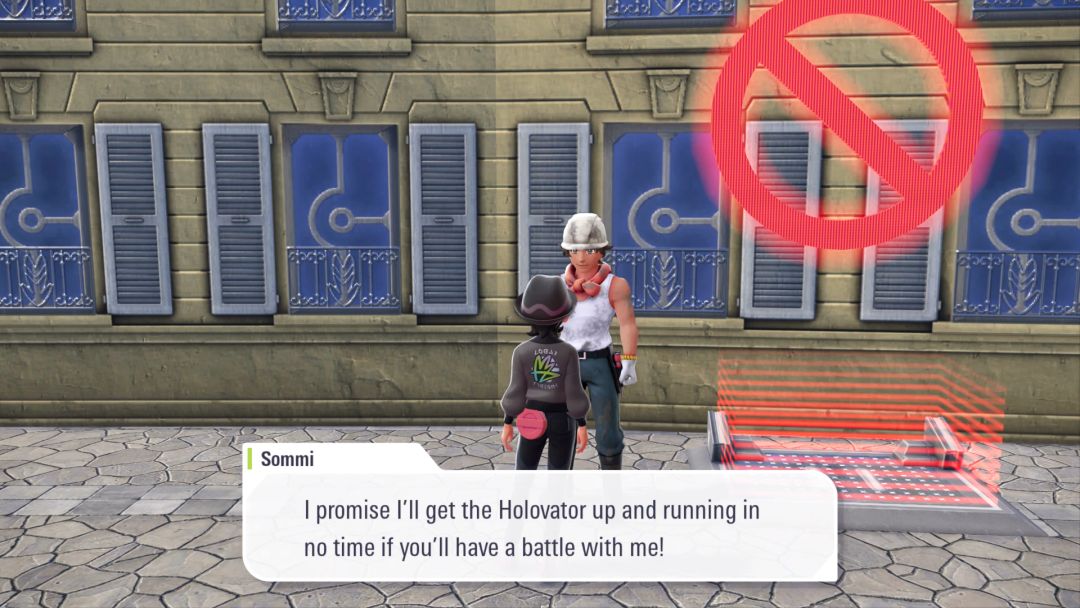 Sommi the Worker lets the Pokemon Trainer know he will repair the Holovator after a Pokemon battle.