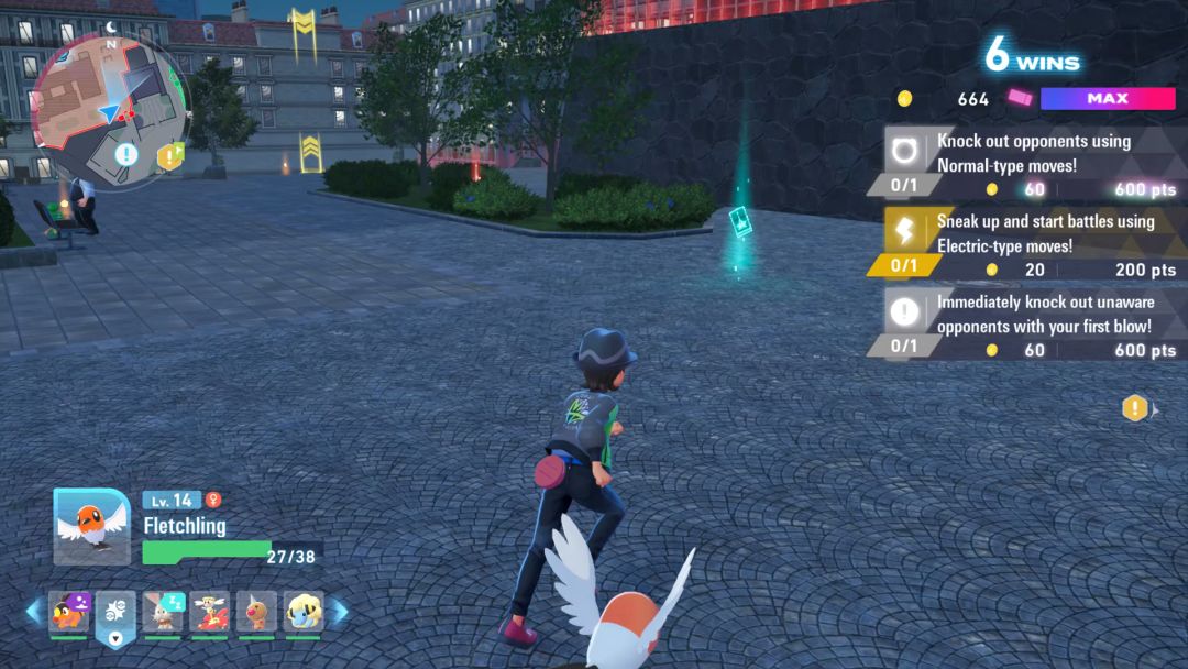 The Pokemon Trainer runs toward a glowing Bonus Card in the Battle Zone.