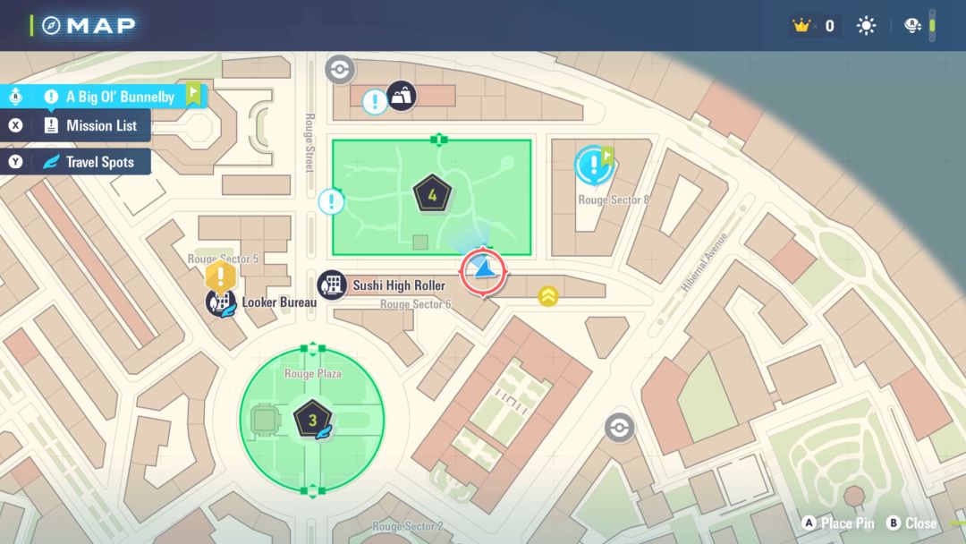 The map shows the Pokemon Trainer's location as they run along the south side of Wild Zone 4, toward the west end where Moire waits (as indicated by the blue '!').